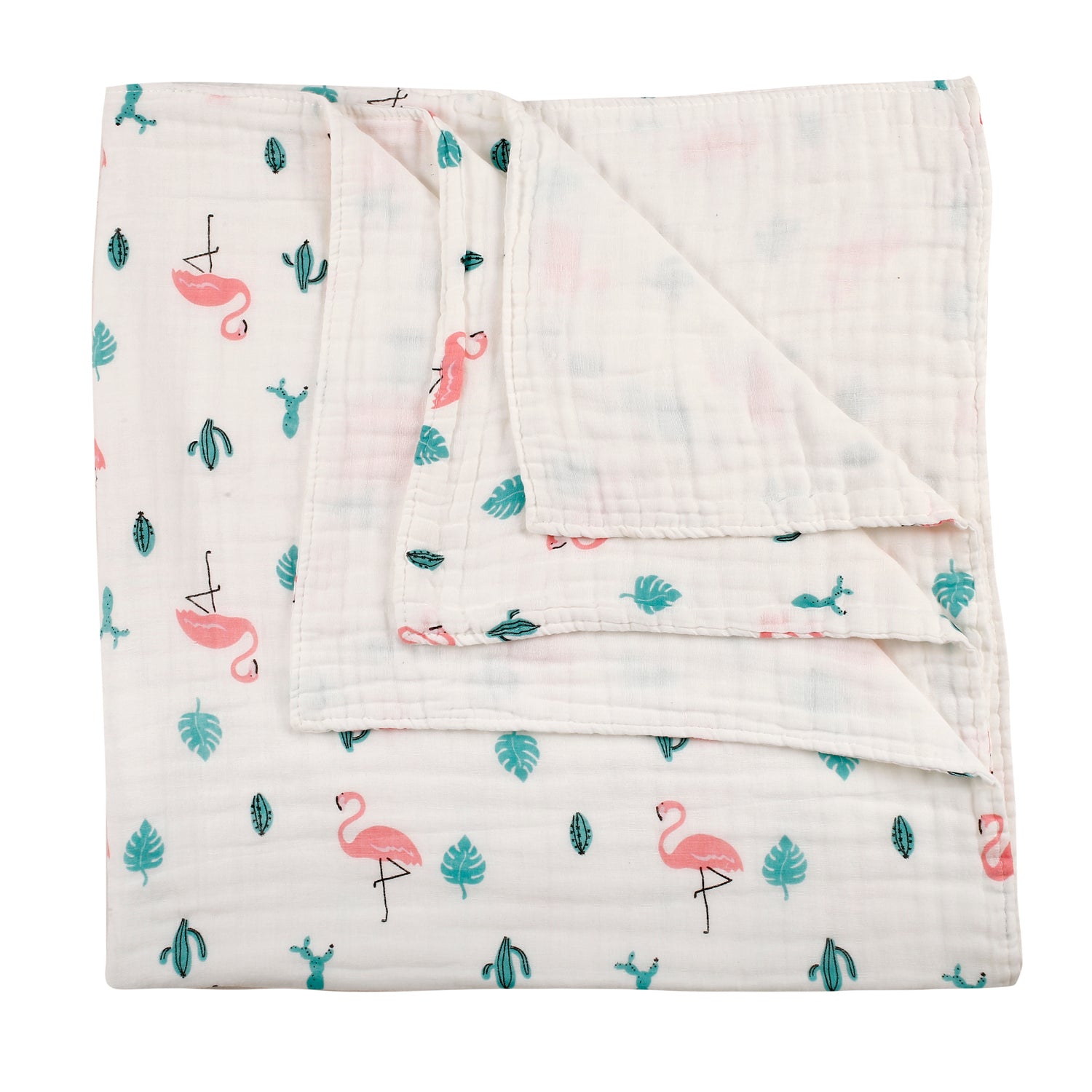 Baby Moo Flamingo White Muslin Blanket