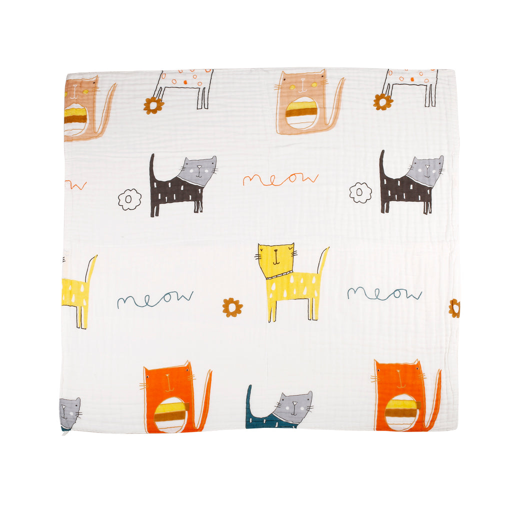 Baby Moo Colourful Cats White Muslin Blanket