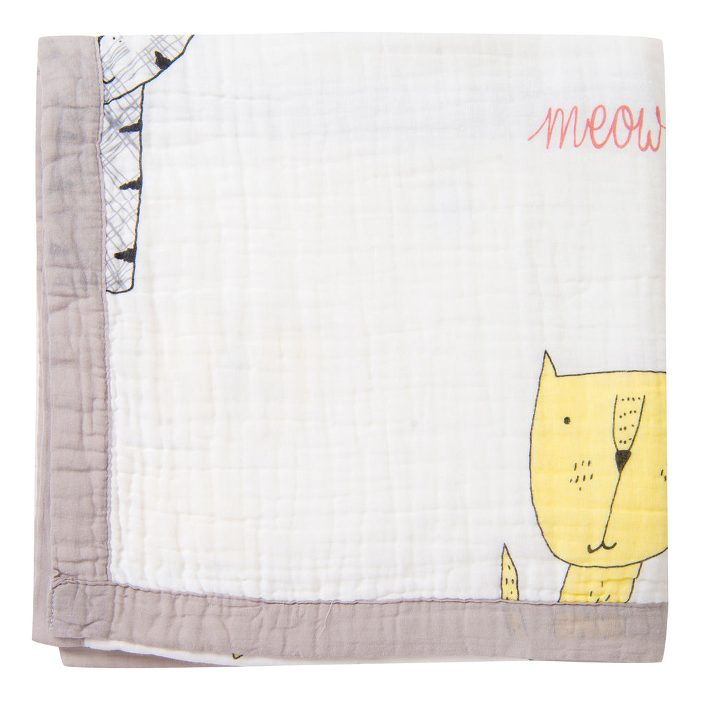 Baby Moo Muslin Blanket Meow Cat White