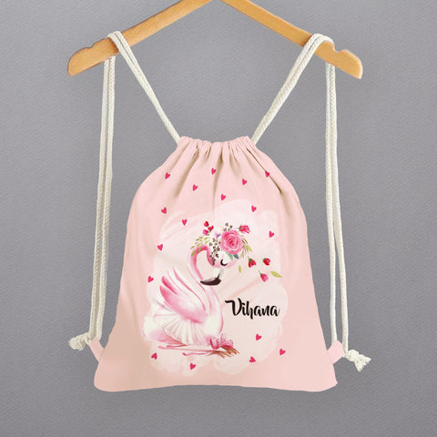 Personalised Drawstring Bags - Swan