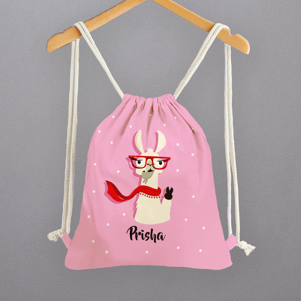 Personalised Drawstring Bags - Pink Llama