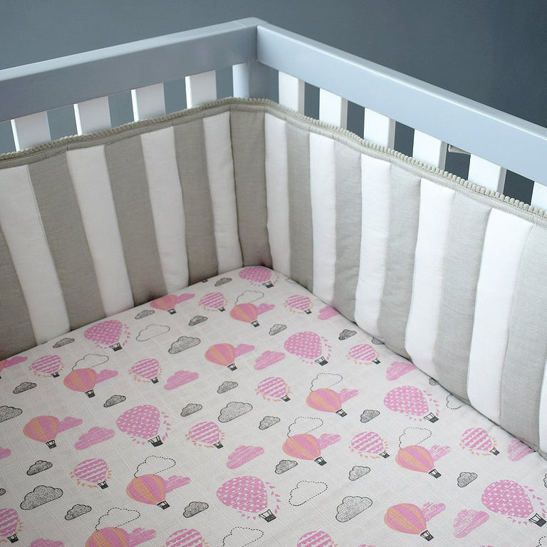 Masilo Organic Fitted Cot Sheet - Up Up & Away (Pink)