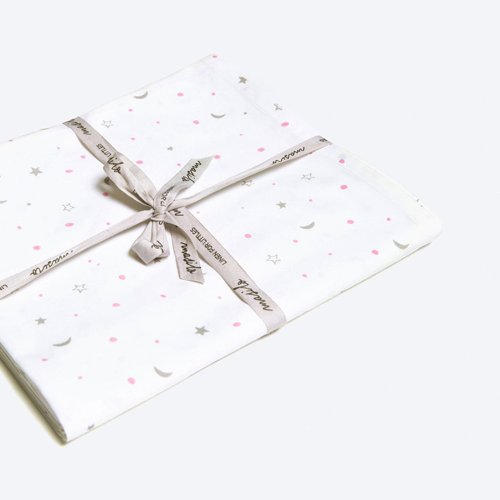 Organic Fitted Cot Sheet <br> Pink/Grey Star