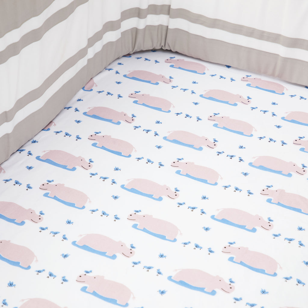 Masilo Organic Fitted Cot Sheet - Happy As A Hippo