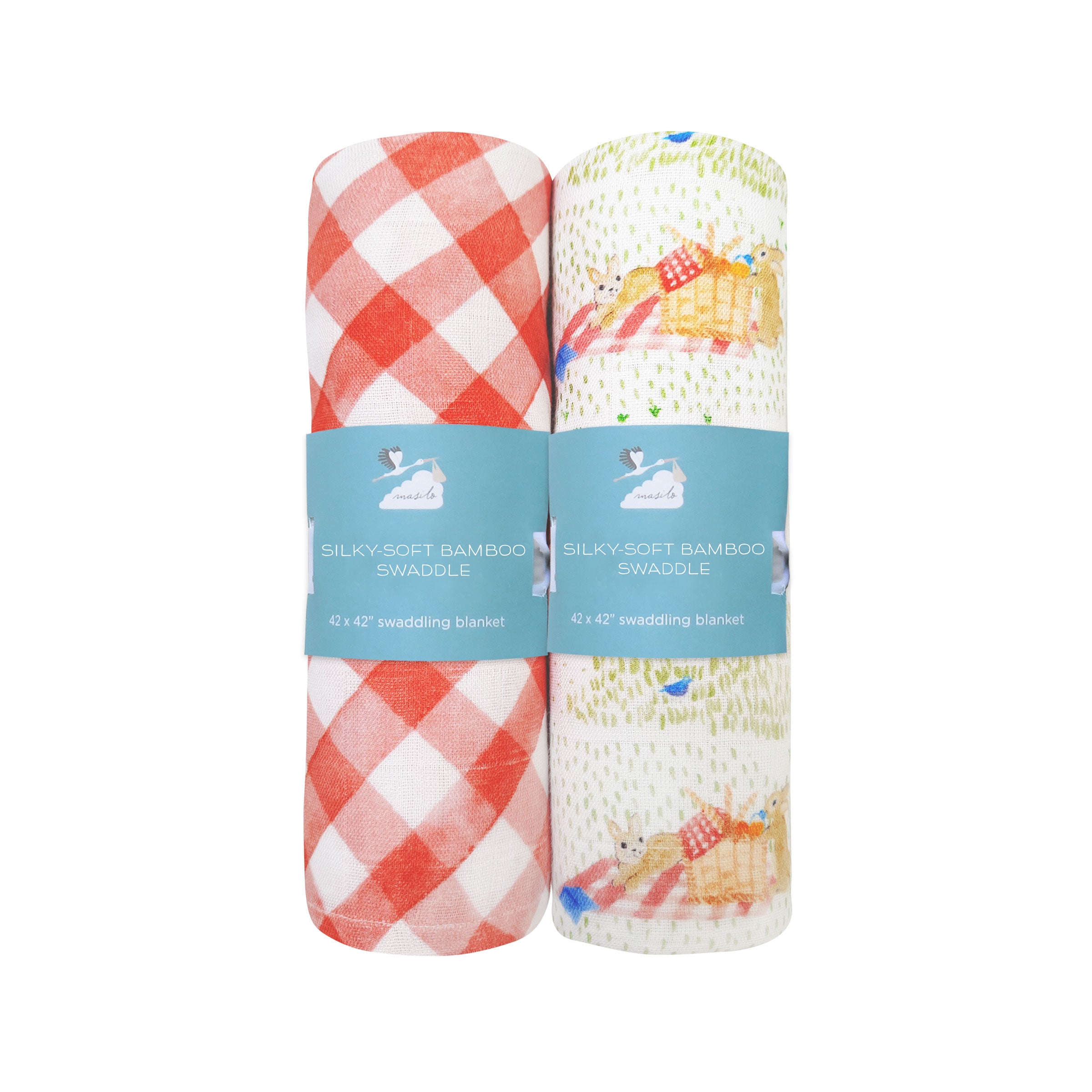 Masilo Bamboo Muslin Swaddles (Set of 2) – Picnic Party & Gingham Checks