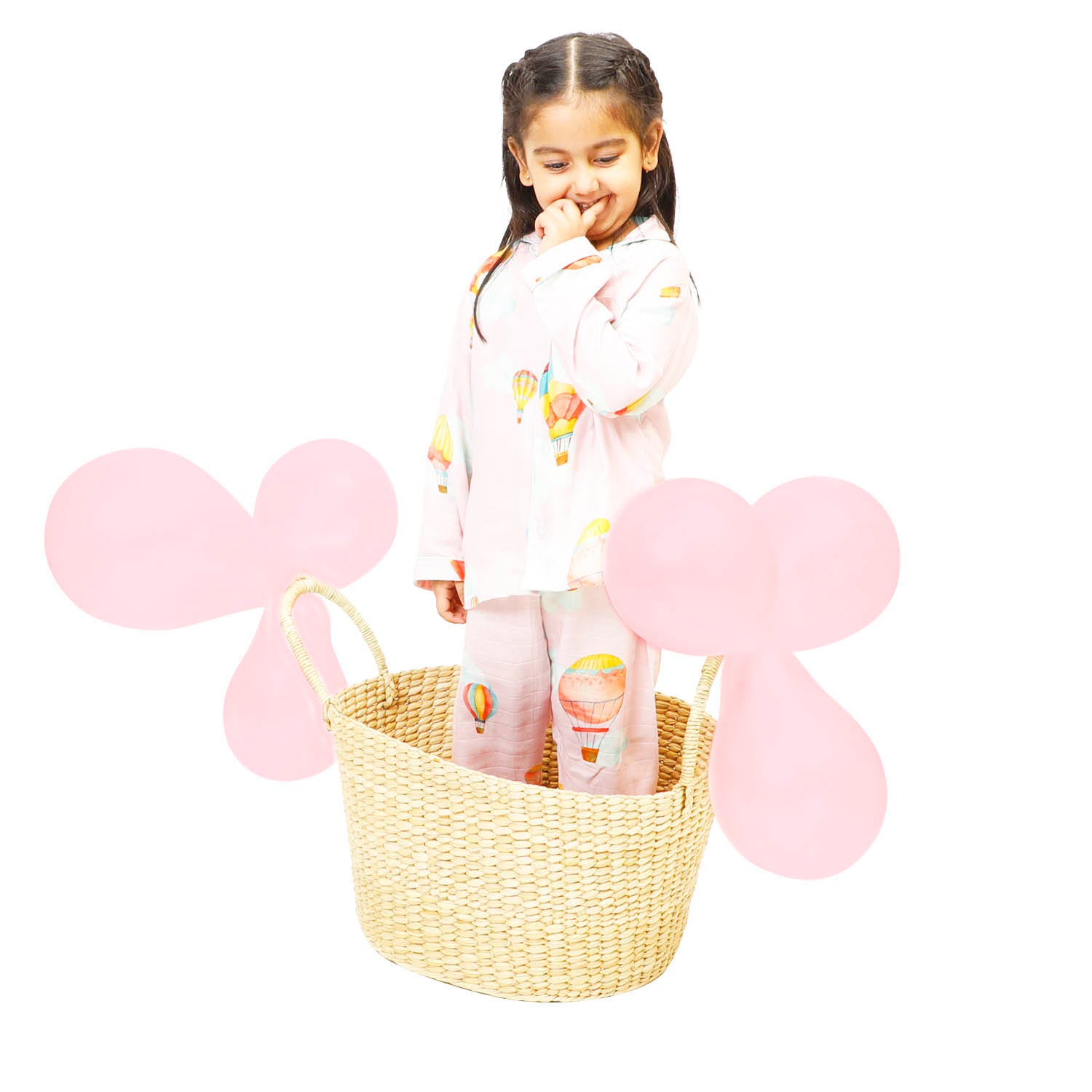 Hot Air Balloon- Blush Pink - Bamboo Muslin Night Suit Set (Full / Half Sleeves/ Winter)