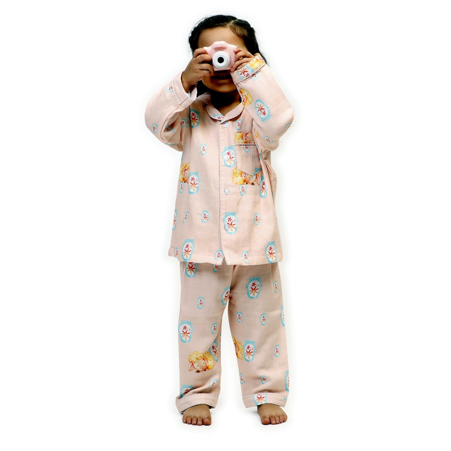 Fluffy The Sheep - Bamboo Muslin Night Suit Set (Full / Half Sleeves / Winter) - Pink
