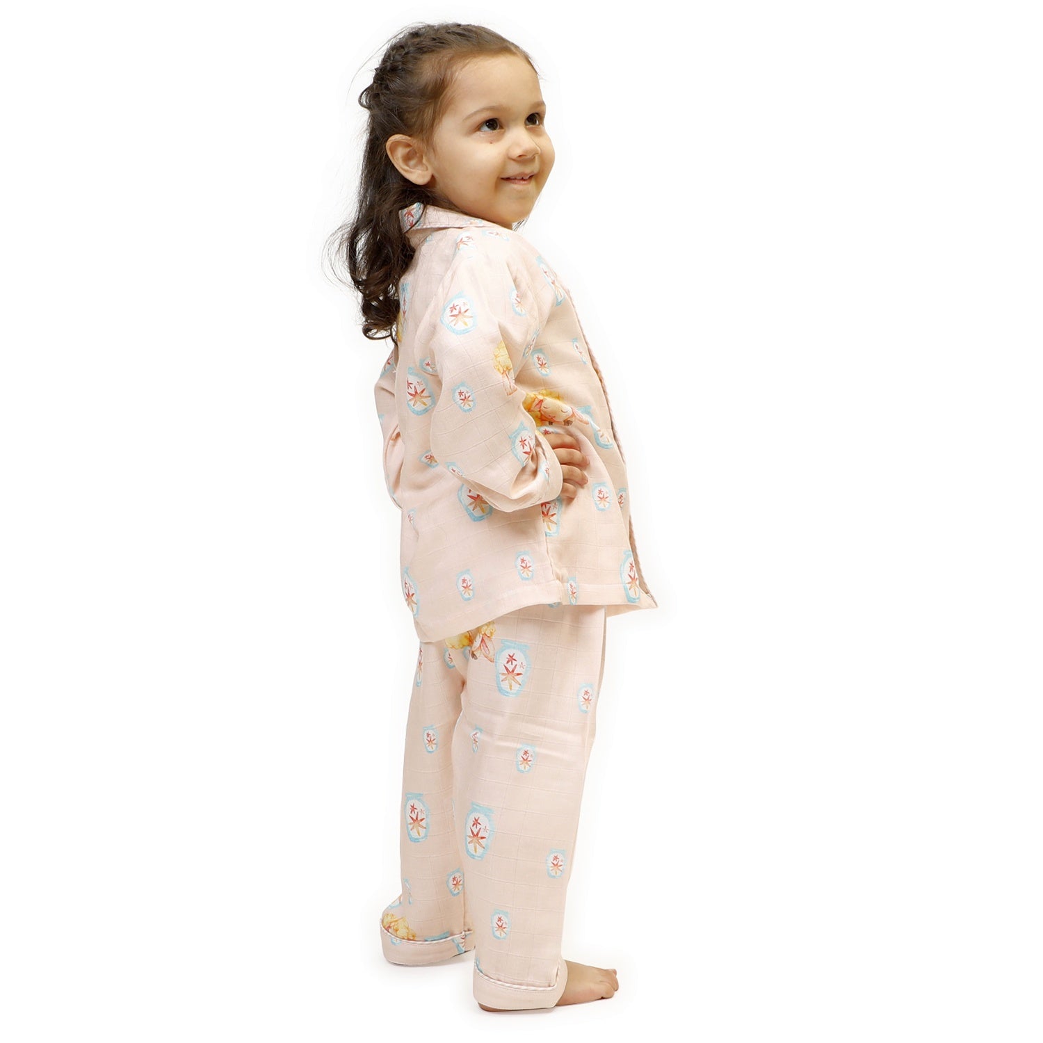 Fluffy The Sheep - Bamboo Muslin Night Suit Set (Full / Half Sleeves / Winter) - Pink