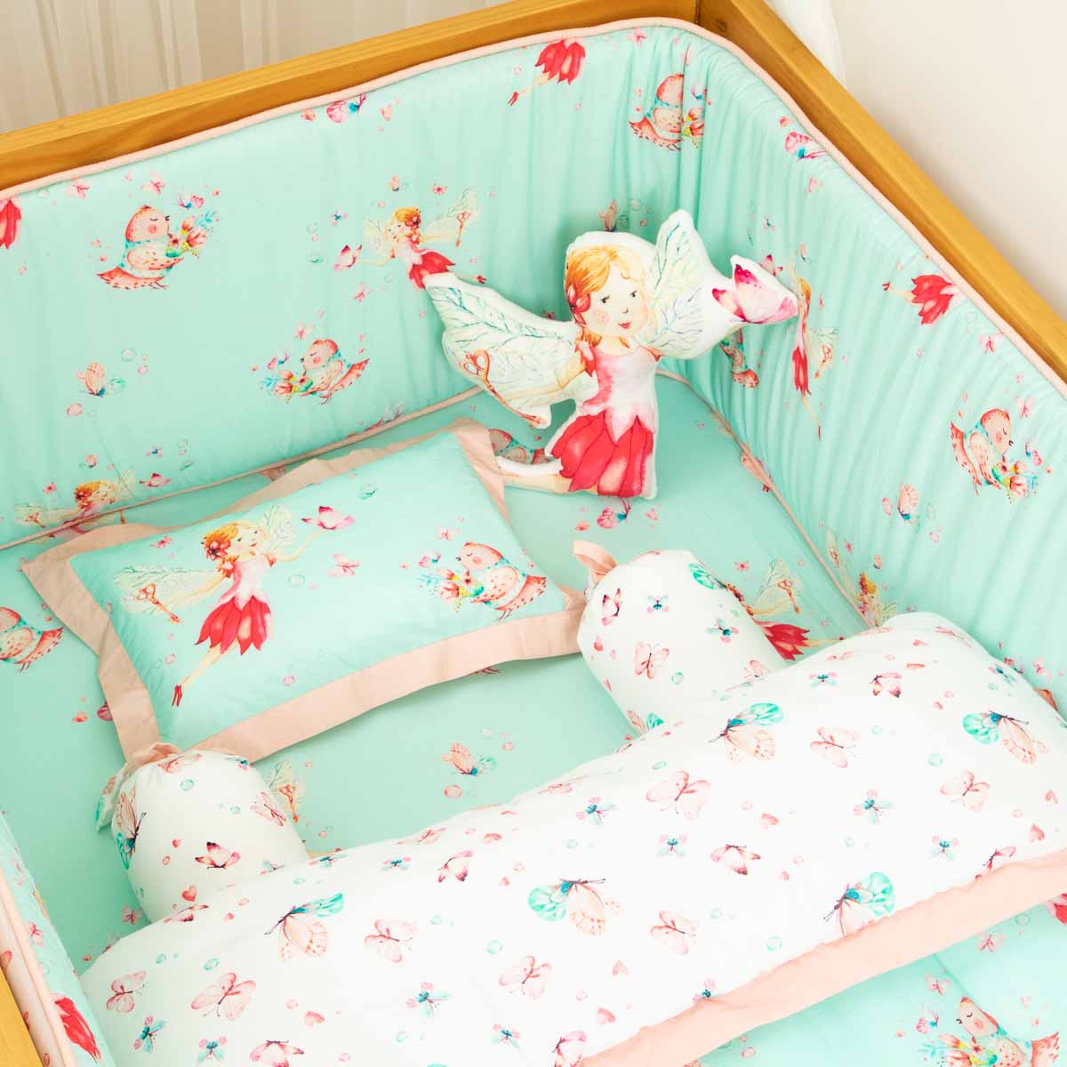 Fiora the Fairy - Cot Bedding Set With / Without Bumper- Mint Green