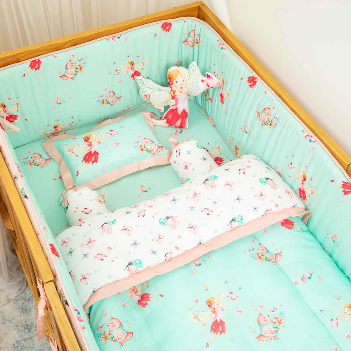 Fiora the Fairy - Cot Bedding Set With / Without Bumper- Mint Green