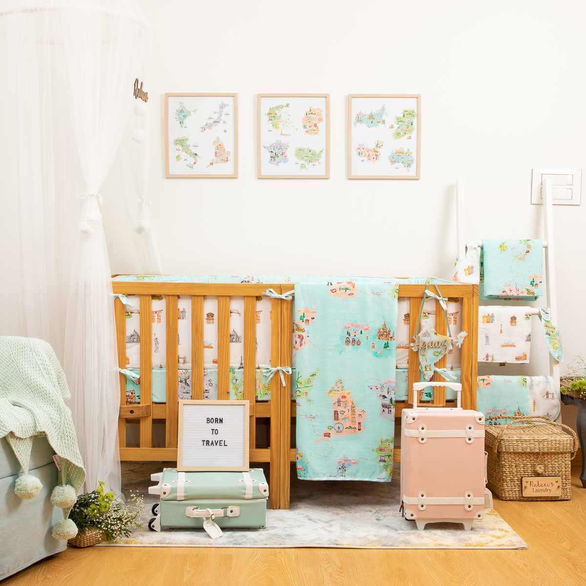 Born To Travel - Cot Bedding Set With / Without Bumper