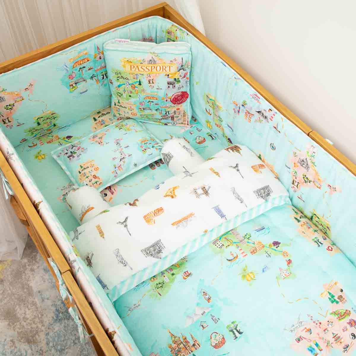 Born To Travel - Cot Bedding Set With / Without Bumper