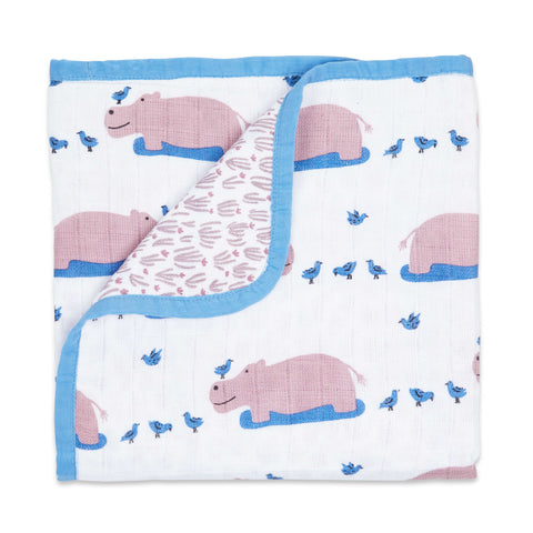 Masilo Organic Muslin Blanket - Happy As A Hippo