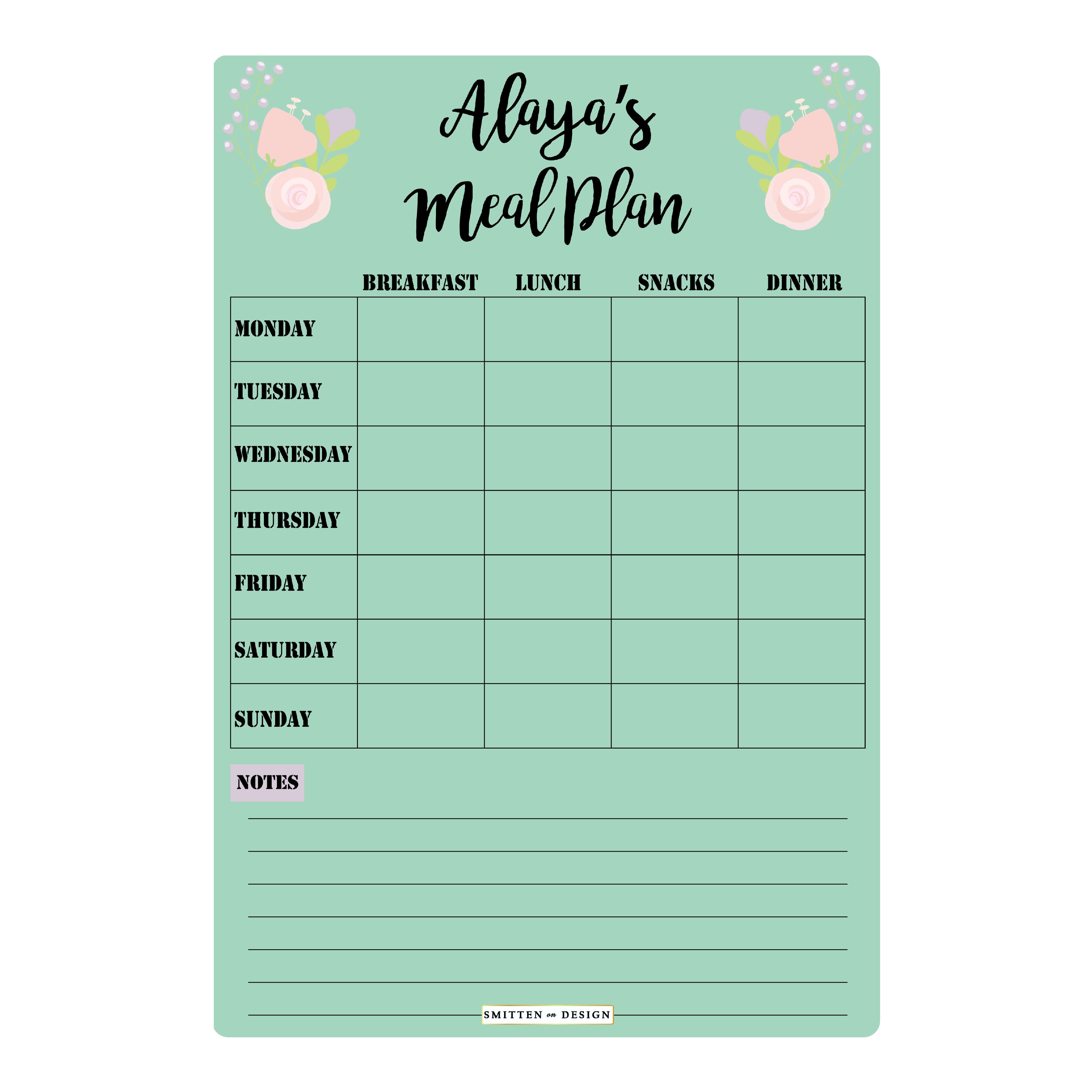 Charmed Mint Meal Planner