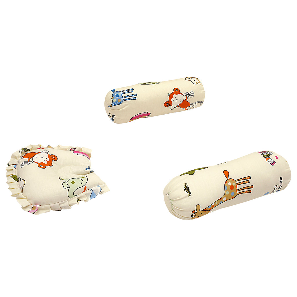 Baby Moo Mattress Set With Neck Pillow and Bolsters I Love Animals Cream