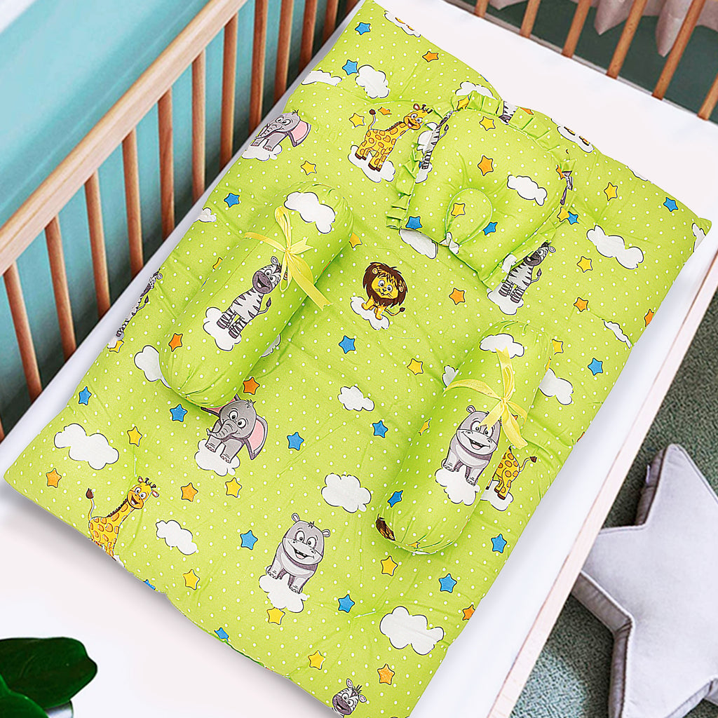 Baby Moo Mattress Set With Neck Pillow and Bolsters Fun In The Jungle Green
