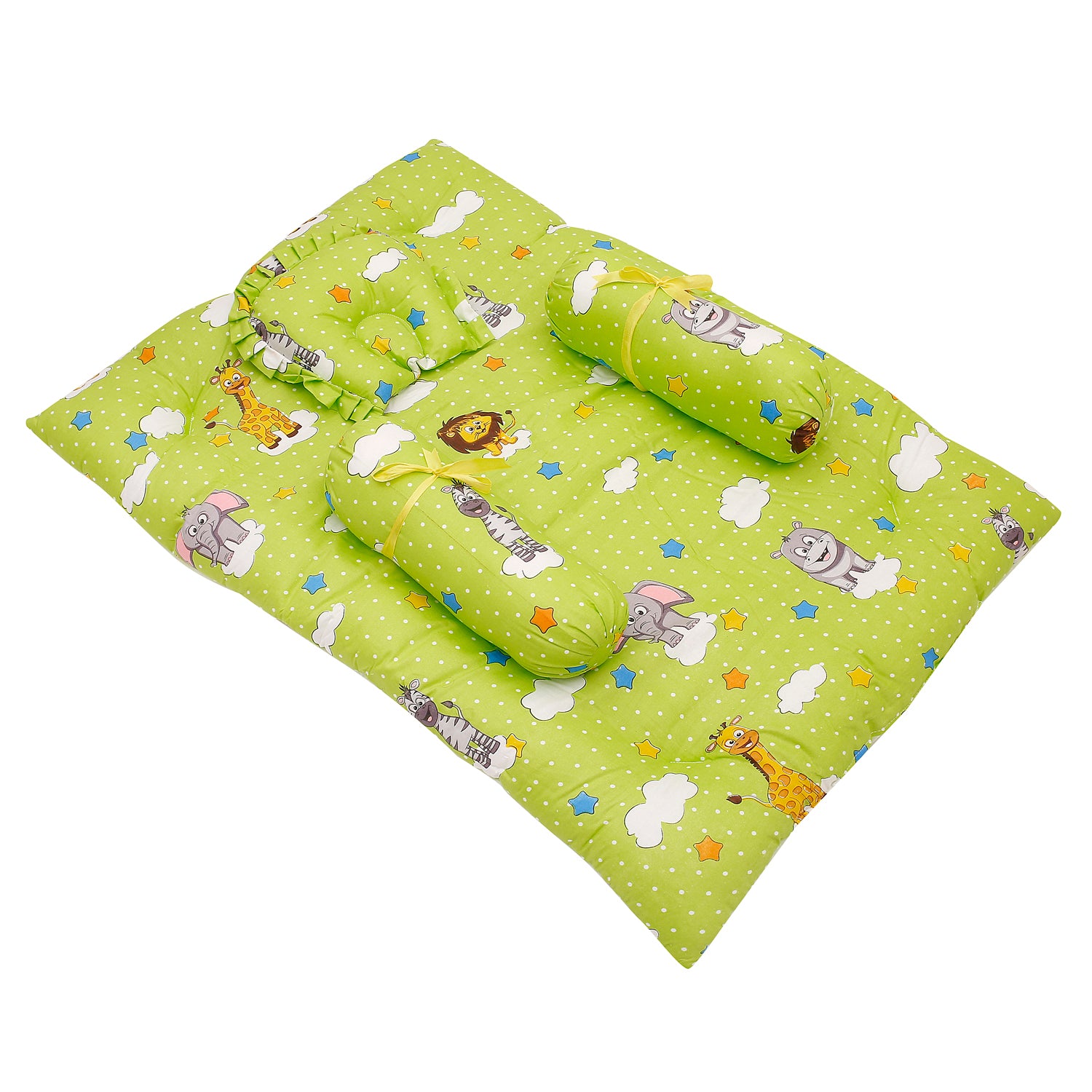 Baby Moo Mattress Set With Neck Pillow and Bolsters Fun In The Jungle Green