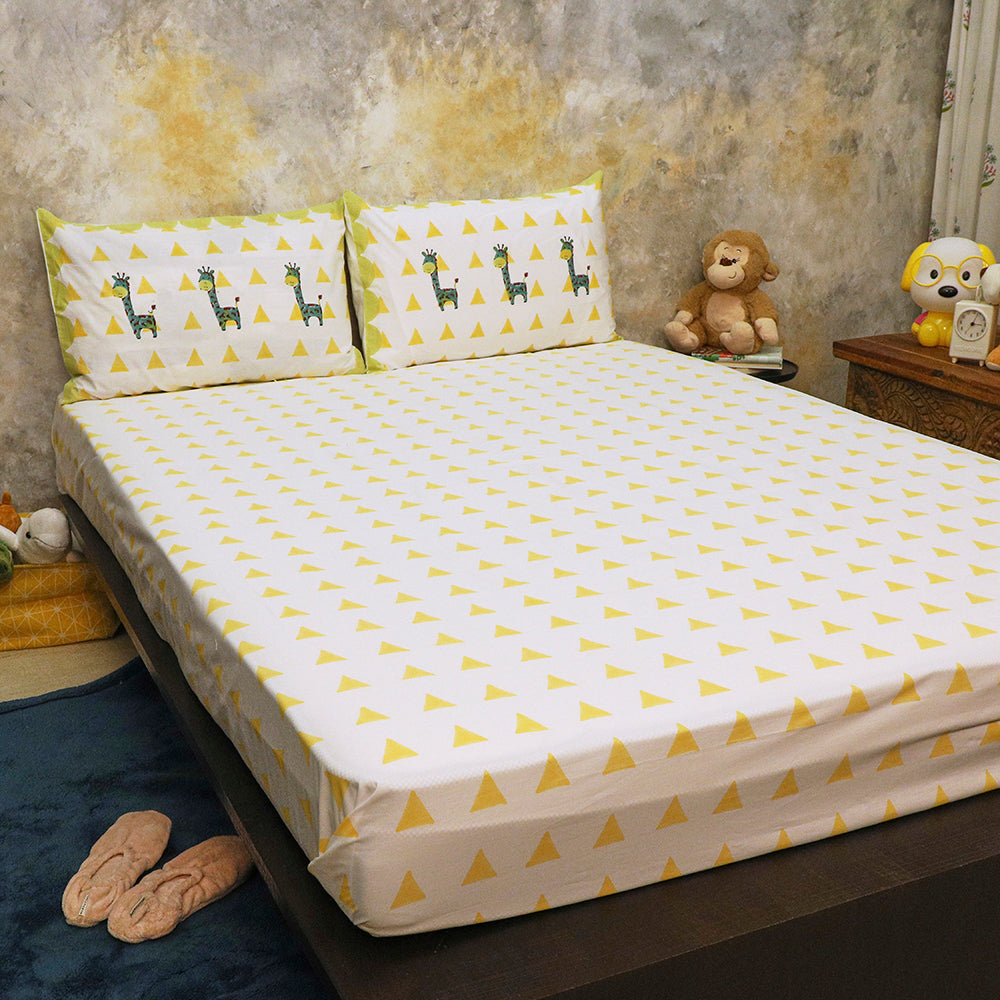 Bedsheet Set - My Best Friend Gira the Giraffe, Yellow - Single/Double/King Bed Sizes Available