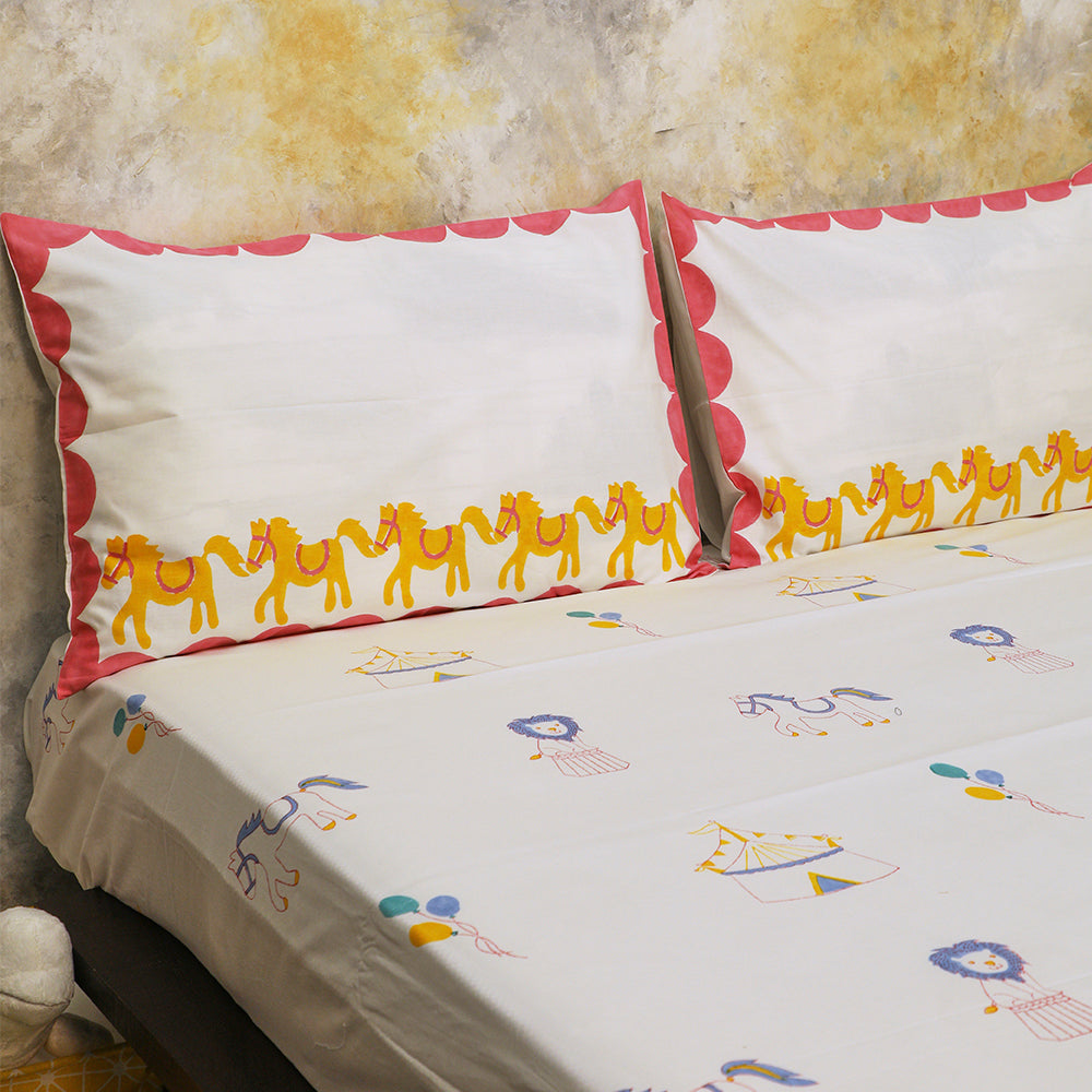 Bedsheet Set -  I am going to the Circus, Pink - Single/Double/King Bed Sizes Available