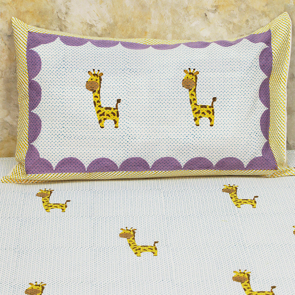 Bedsheet Set - My Best Friend Gira the Giraffe, Blue - Single/Double/King Bed Sizes Available