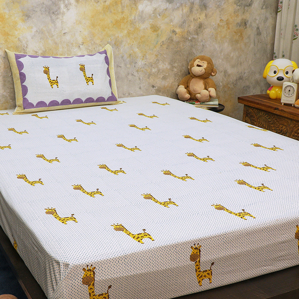 Bedsheet Set - My Best Friend Gira the Giraffe, Blue - Single/Double/King Bed Sizes Available