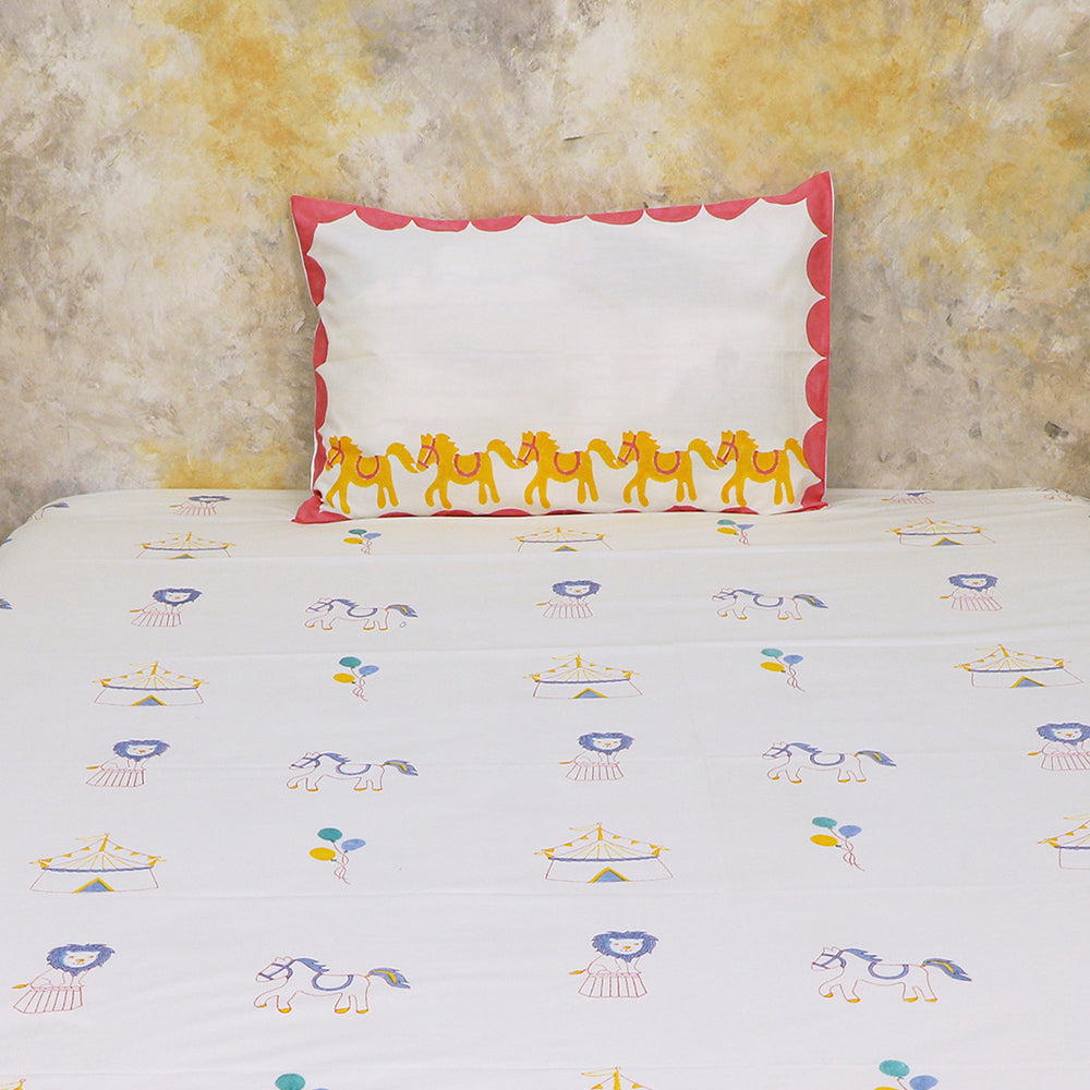 Bedsheet Set -  I am going to the Circus, Pink - Single/Double/King Bed Sizes Available