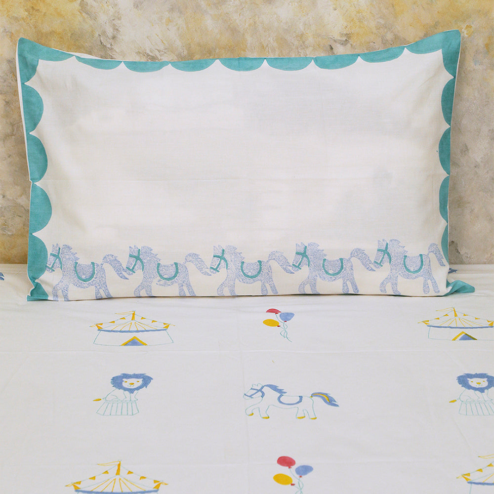Bedsheet Set -  I am going to the Circus, Teal - Single/Double/King Bed Sizes Available