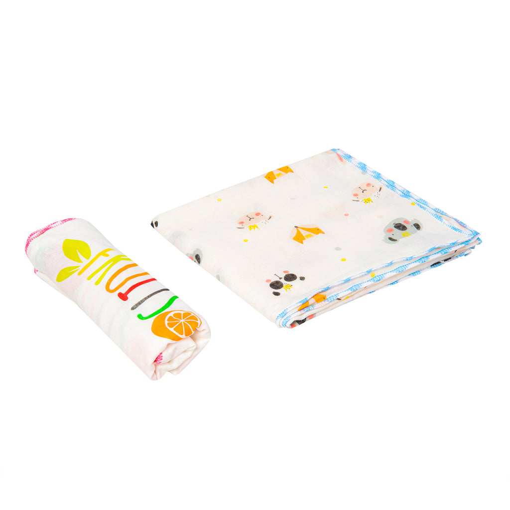 Baby Moo Muslin Towels Pack Of 2 Fruits And Koala Multicolour