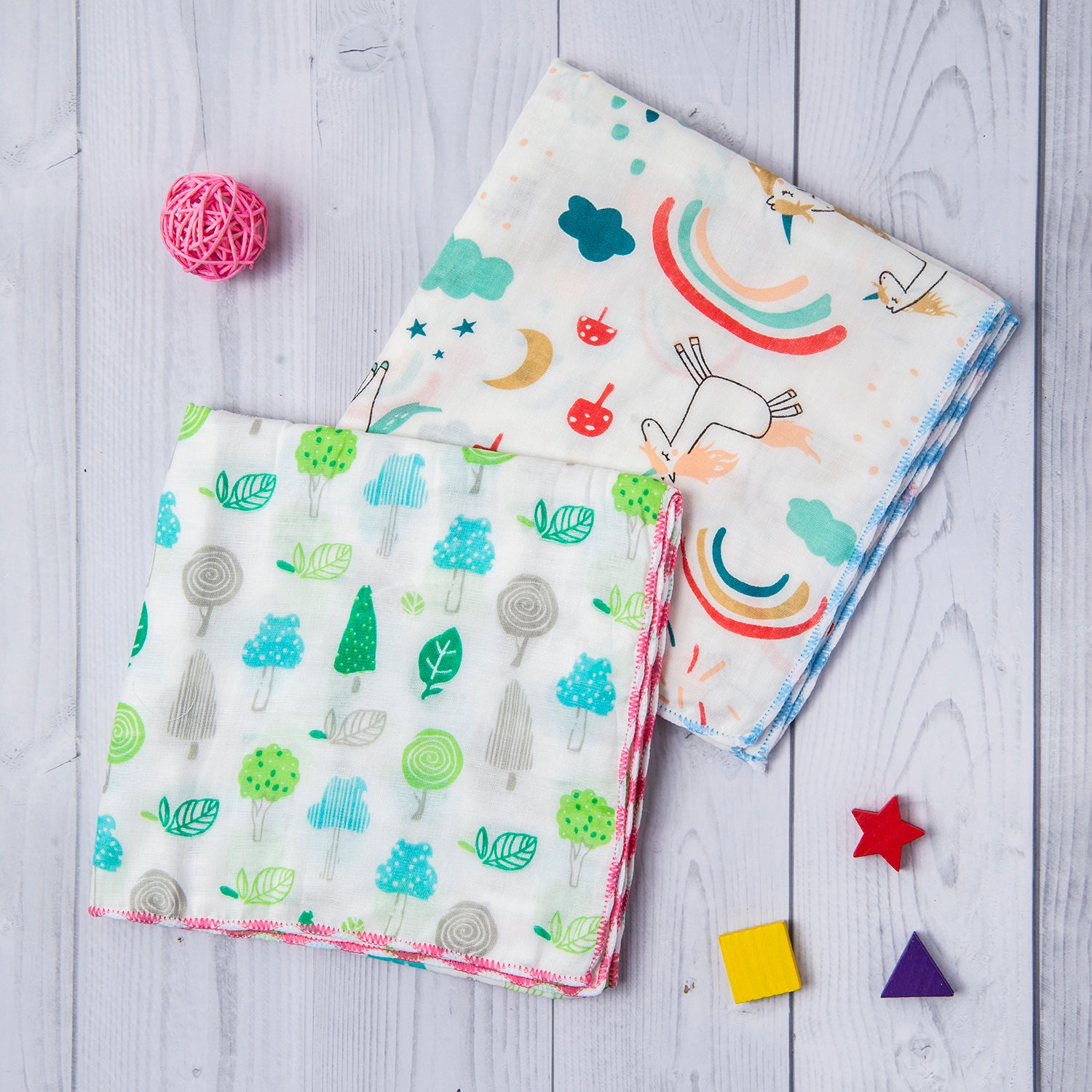 Baby Moo Muslin Towels Pack Of 2 Enchanted Forest Multicolour