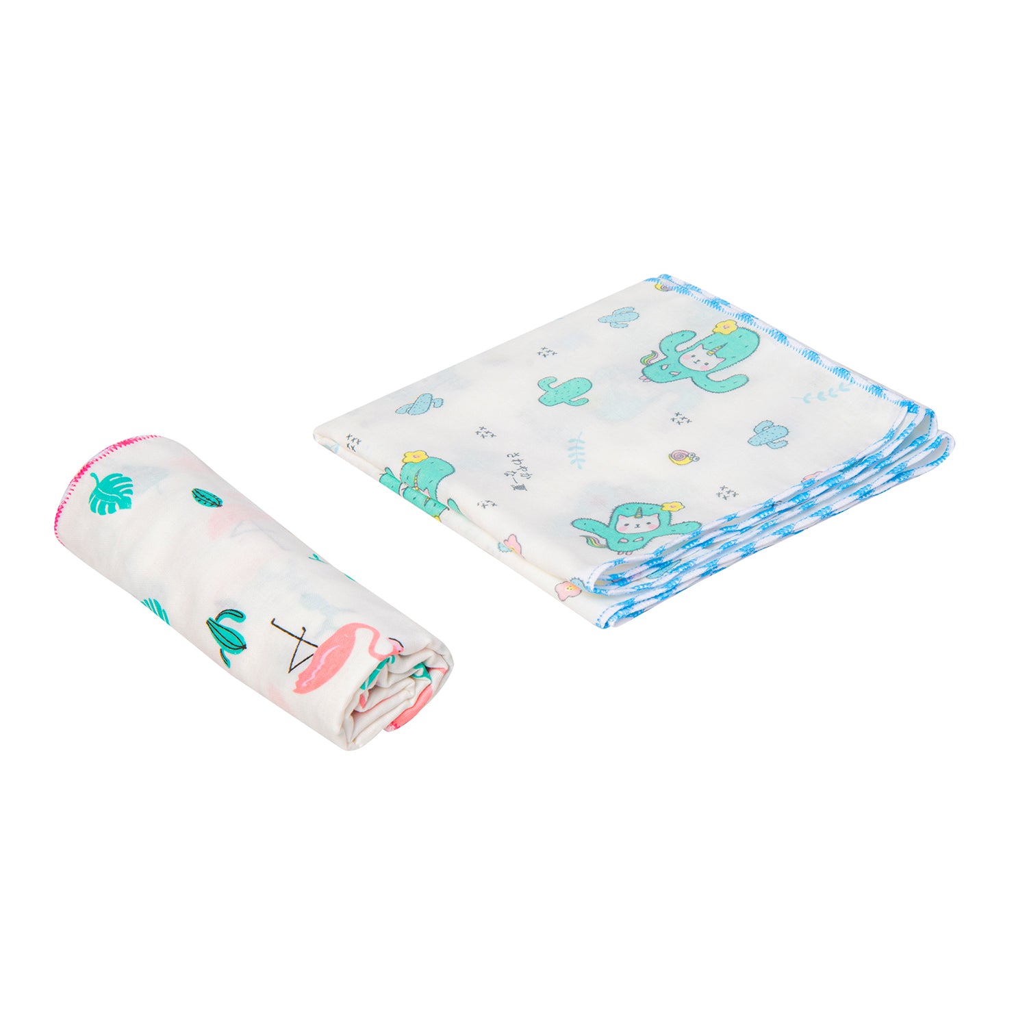 Baby Moo Muslin Towels Pack Of 2 Flamingo And Cactus Multicolour