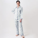 Madison Blockprint Pajama Set for Women (Indigo)