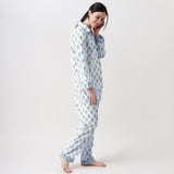 Madison Blockprint Pajama Set for Women (Indigo)