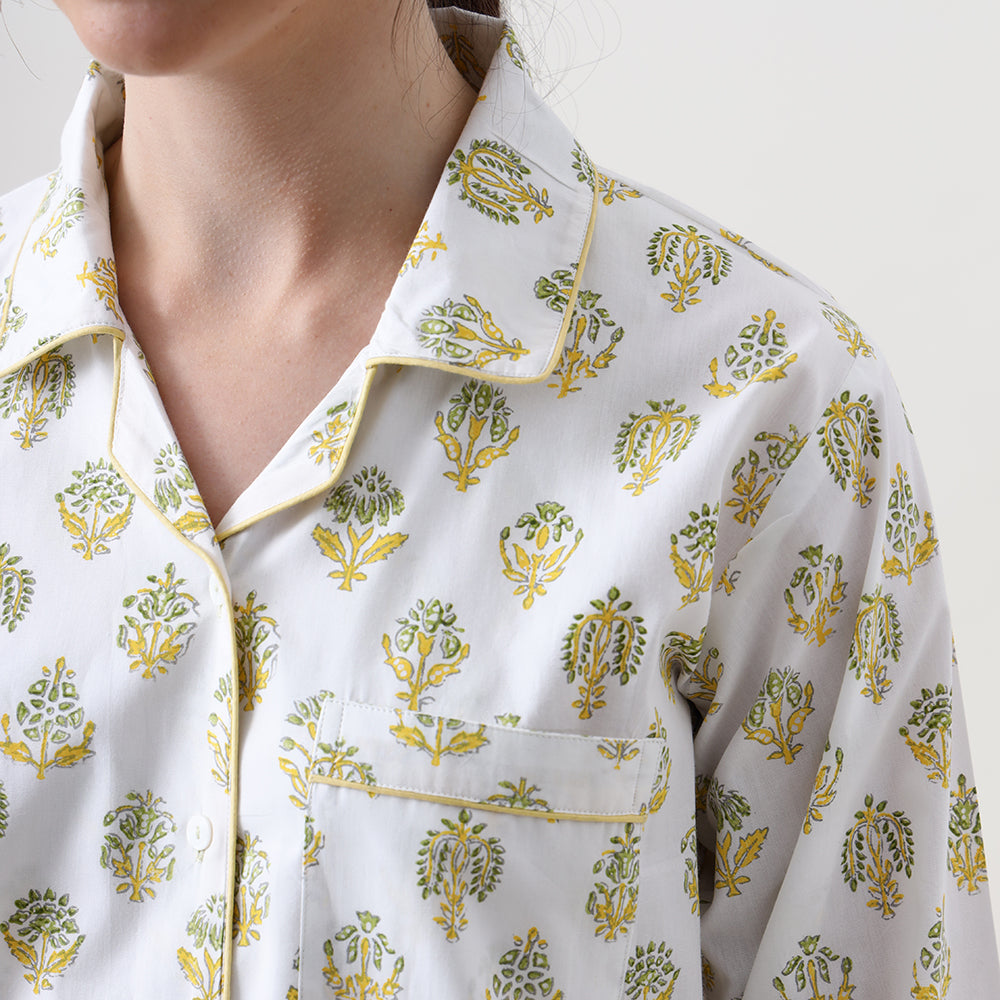 Madison Blockprint Pajama Set for Women (Yellow)