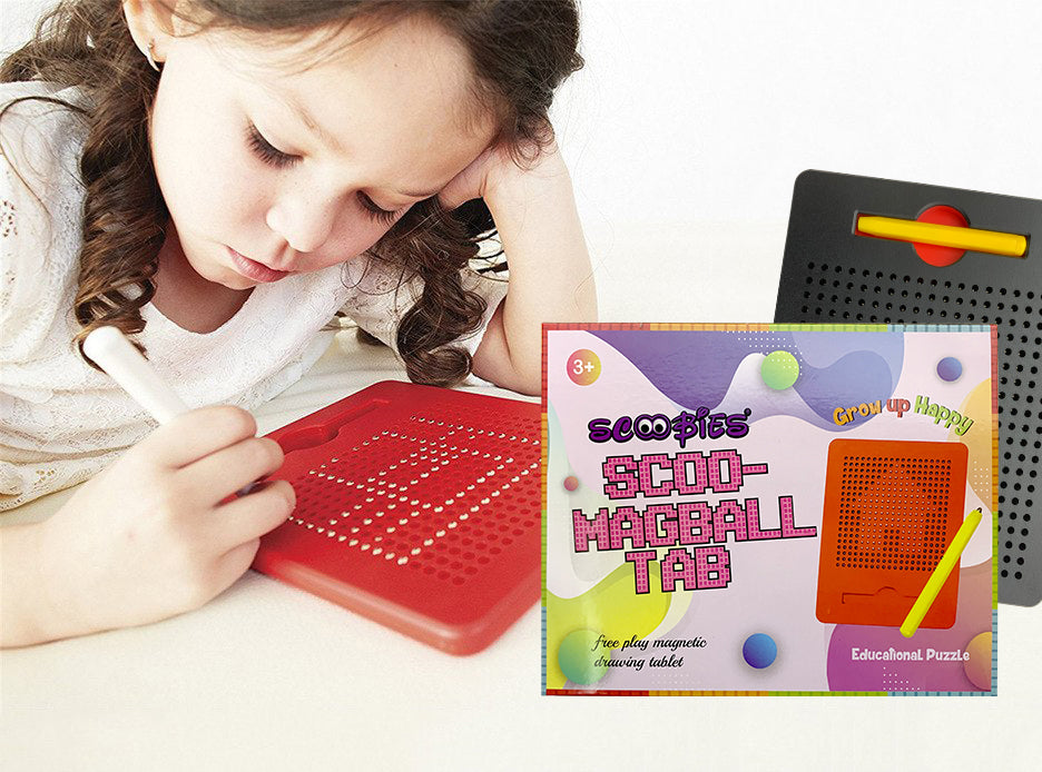 Scoo-MagBall Tab (Black) | With Magnetic Stylus | Travel-Friendly Mess-Free Fun Writing Pad | With Audible Click Sound | Creative Learning & Sensory Edu Toy