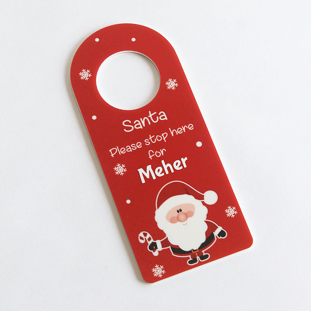 Personalised Door Hanger - Santa Stop Here, Red