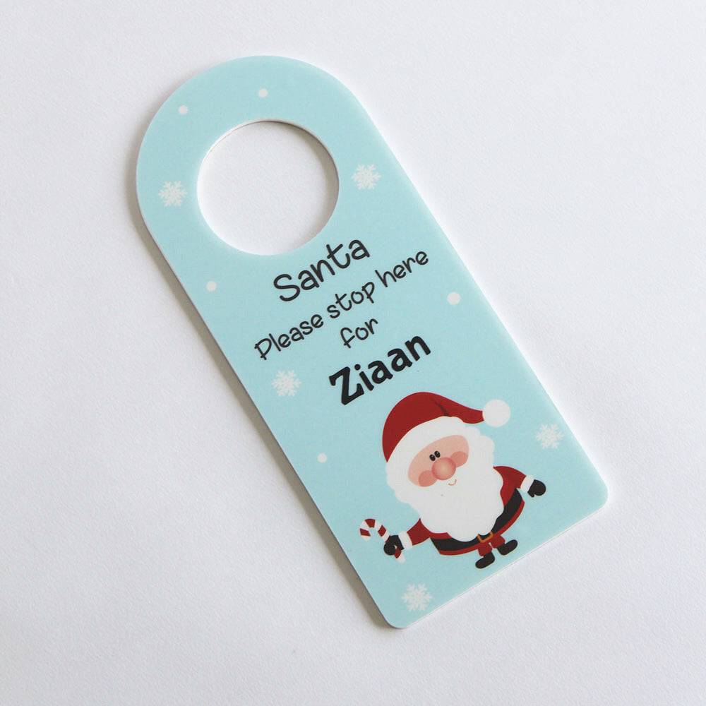 Personalised Door Hanger - Santa Stop Here, Blue