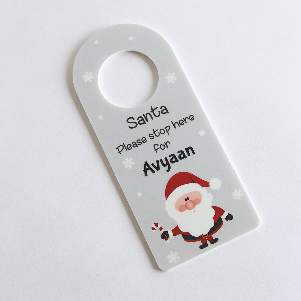 Personalised Door Hanger - Santa Stop Here, Grey