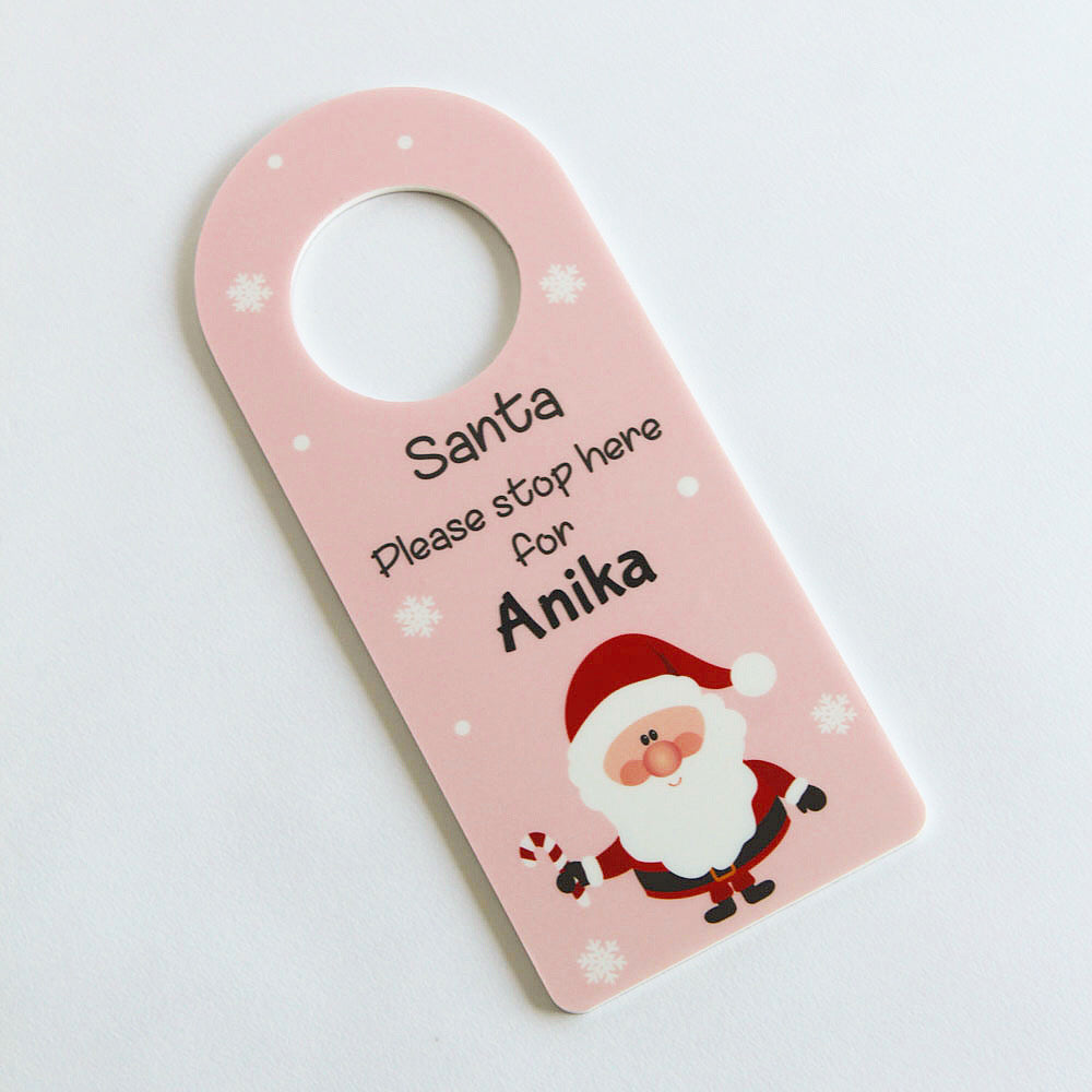 Personalised Door Hanger - Santa Stop Here, Pink