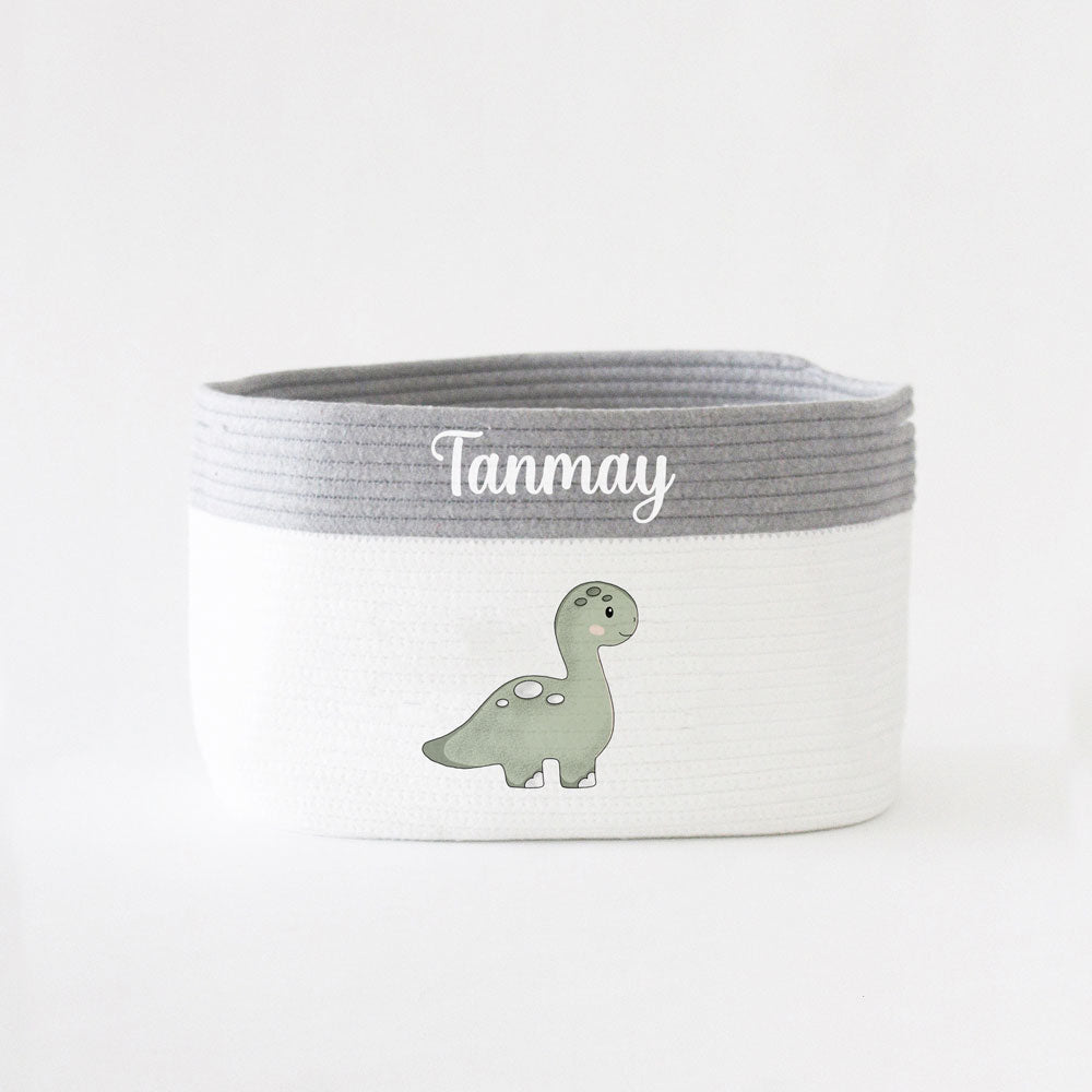 Personalized Storage Basket - Dino Theme - Grey- Small, Medium