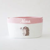 Personalized Storage Basket - Hedgehog Theme - Pink Small, Medium