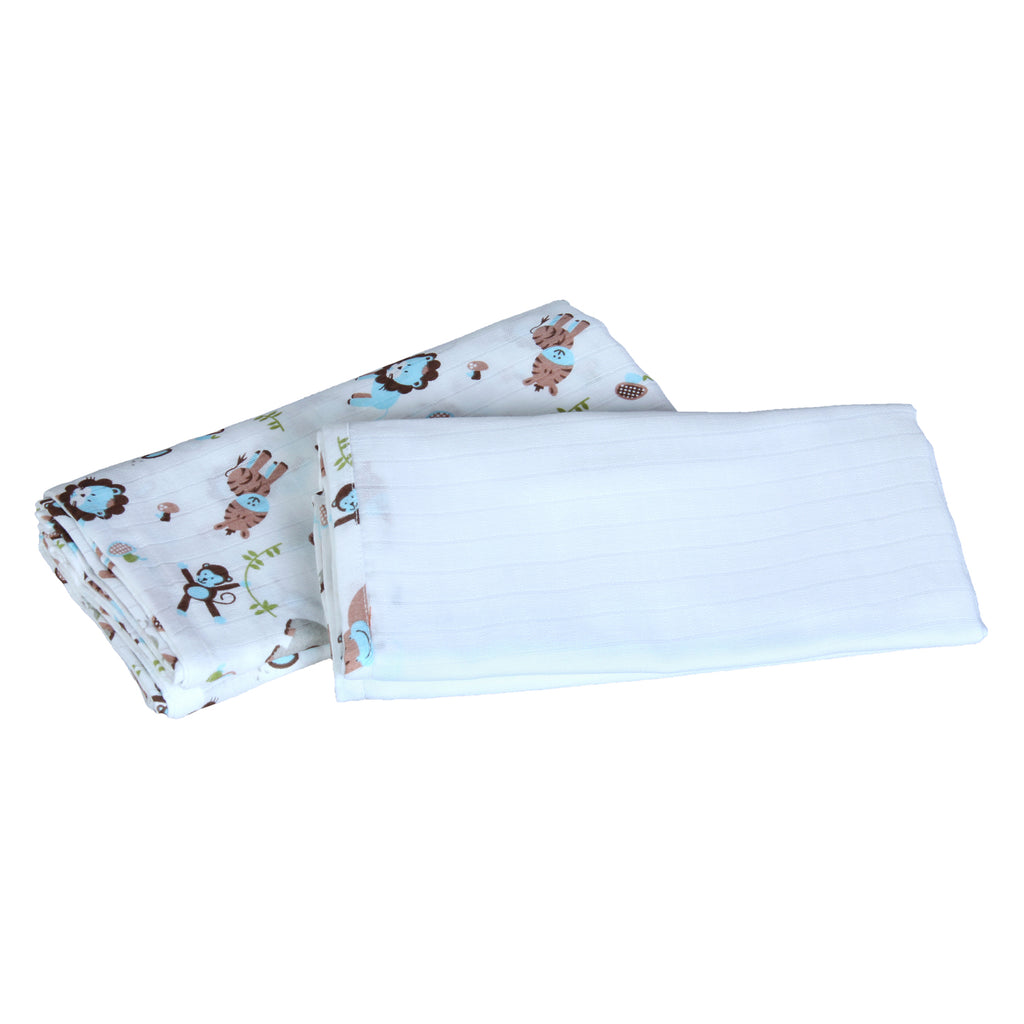 My Milestones 100% Cotton 3 in 1 Muslin Double Cloth (2 Layers) Baby Swaddle Wrapper - Pack of 2 - Zoo print Blue