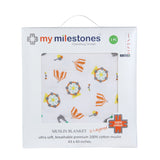 My Milestones 100% Cotton Muslin Baby Blanket - 4 Layered (43x43 inches) - Carnival Orange Print