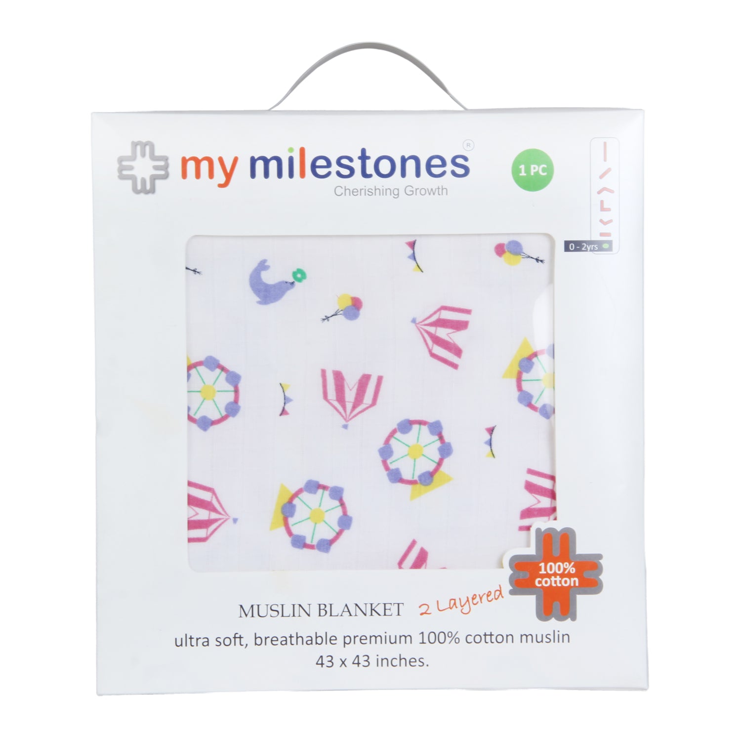 My Milestones 100% Cotton Muslin Baby Blanket - 4 Layered (43x43 inches) - Carnival Rose Pink Print