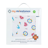 My Milestones 100% Cotton Muslin Baby Blanket - 4 Layered (43x43 inches) - Carnival T. Blue Print