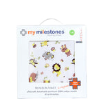 My Milestones 100% Cotton Muslin Baby Blanket - 4 Layered (43x43 inches) - Zoo Print Yellow