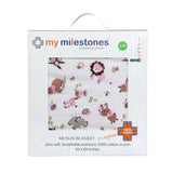 My Milestones 100% Cotton Muslin Baby Blanket - 6 Layered (43x43 inches) - Zoo Print Pink