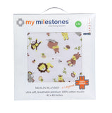 My Milestones 100% Cotton Muslin Baby Blanket - 6 Layered (43x43 inches) - Zoo Print Yellow