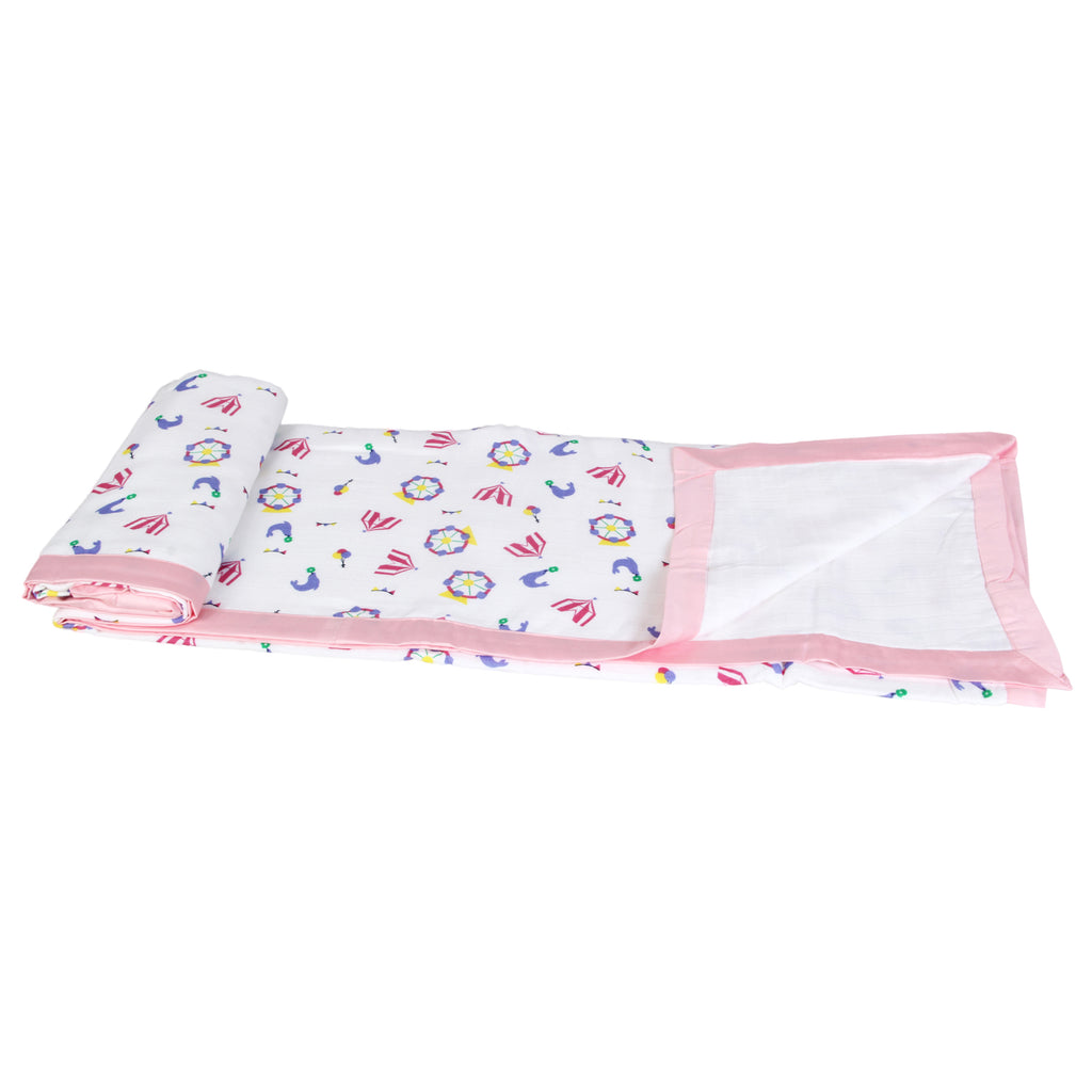 My Milestones 100% Cotton Muslin Baby Blanket - 6 Layered (43x43 inches) - Carnival Rose Pink Print