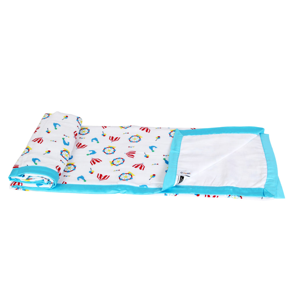 My Milestones 100% Cotton Muslin Baby Blanket - 6 Layered (43x43 inches) - Carnival T. Blue Print