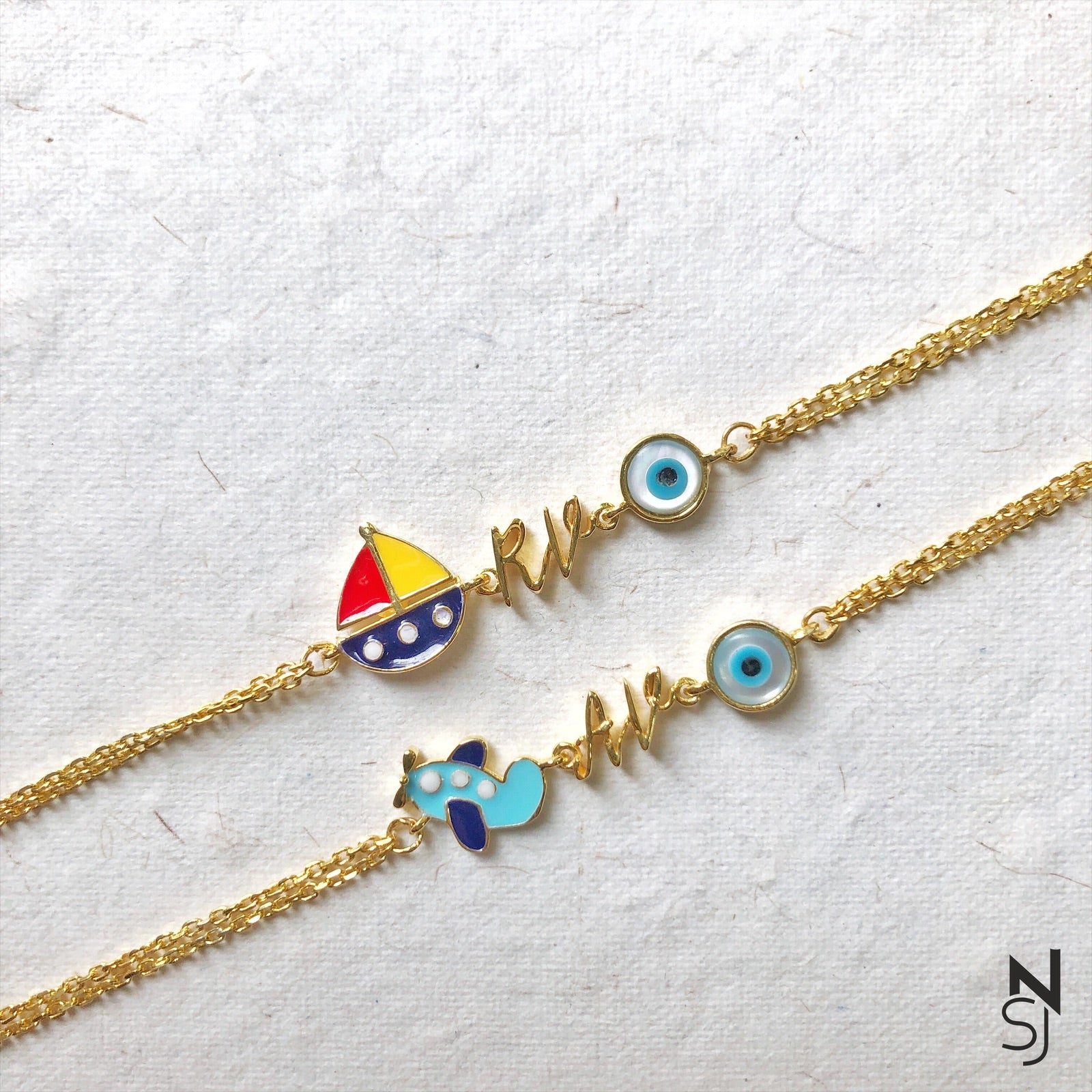 Custom Name Sailboat With Evil Eye Bracelet